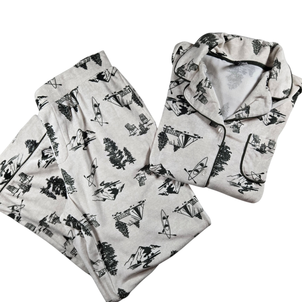 Jaclyn Intimates M Velvety Soft Cabin Print Pajama Set Cozy Lounge